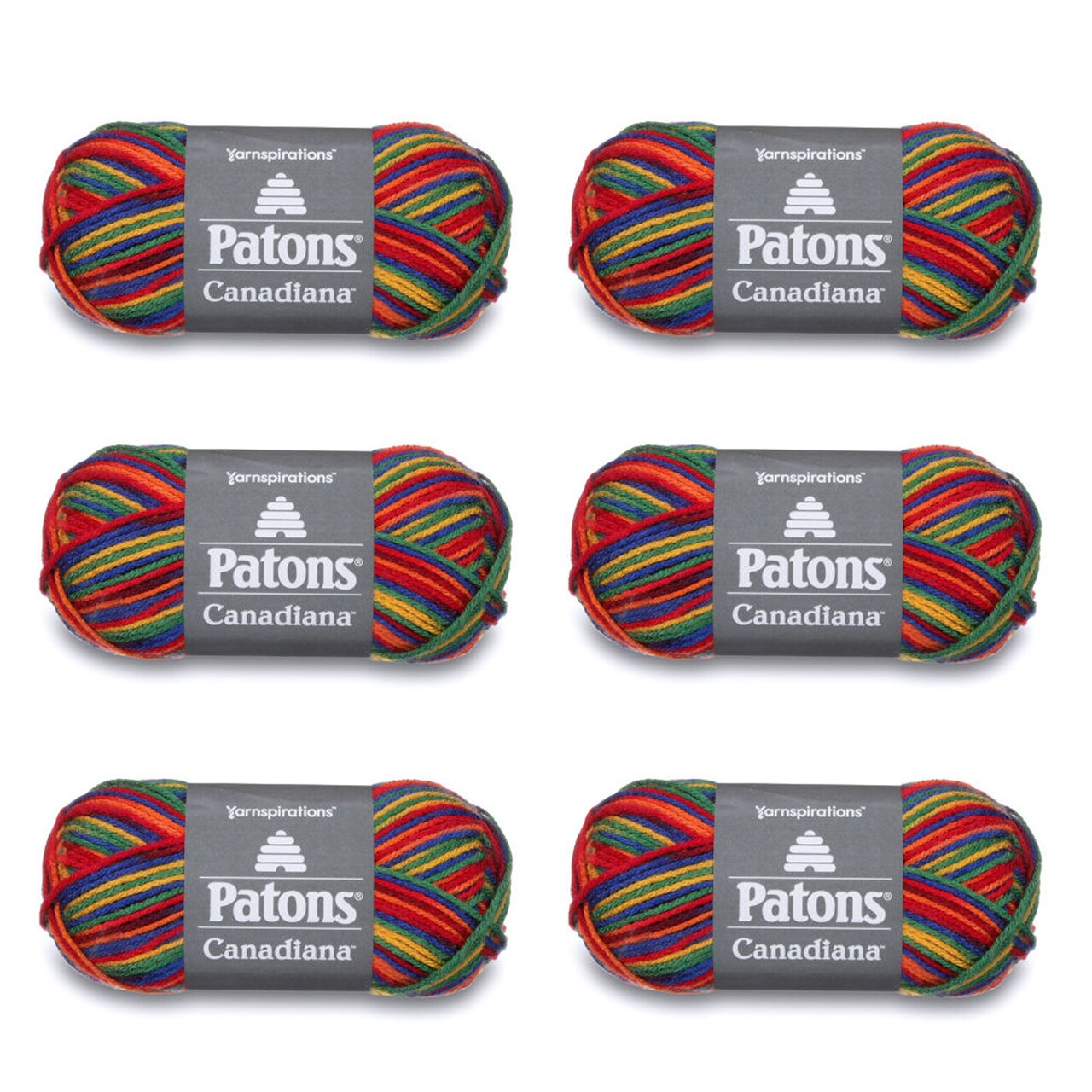 Patons Canadiana Variegates Rainbow Yarn - 6 Pack of 3.5oz/100g - Acrylic - 4 Medium - 190 Yards - Knitting/Crochet